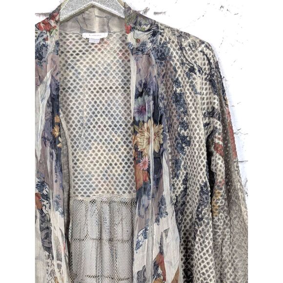 KAMANA "Whispered Tales" Open-Front Cardigan Artsy Lagenlook Floral Mesh Large - Picture 3 of 10
